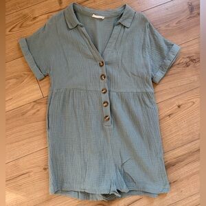Altar'd State Light Sage Green Button-Front Romper